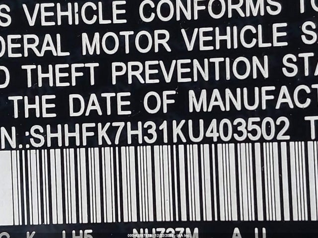 SHHFK7H31KU403502 Honda Civic Lx