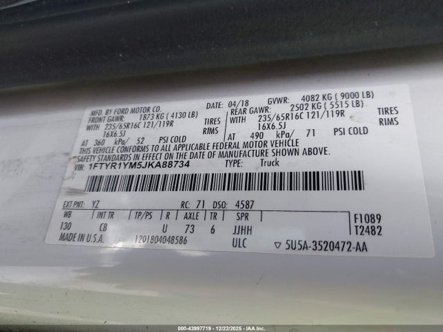 1FTYR1YM5JKA88734 Ford Transit-250