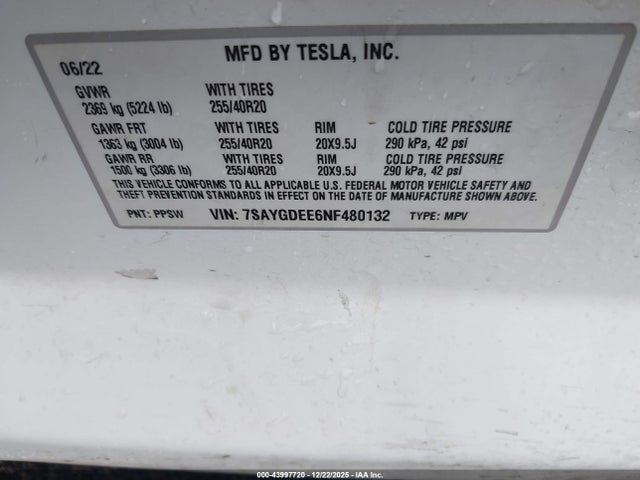 2022 TESLA MODEL Y 7SAYGDEE6NF480132 Photo 8