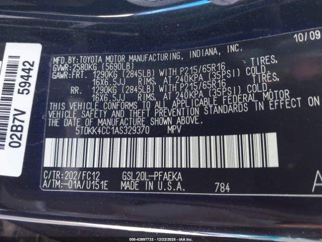 2010 TOYOTA SIENNA 5TDKK4CC1AS329370 Photo 8