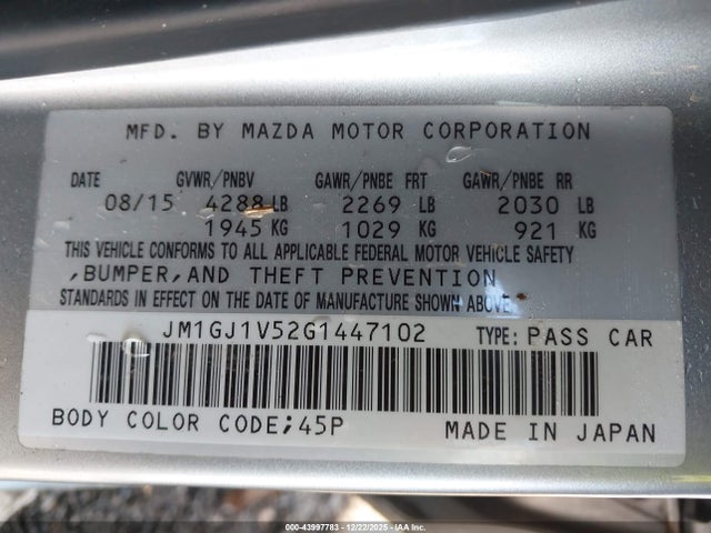 Продажа на аукционе авто 2016 Mazda Mazda6 I Touring, vin: JM1GJ1V52G1447102, номер лота: 43997783