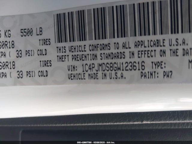 Продаж на аукціоні авто 2016 Jeep Cherokee Limited, vin: 1C4PJMDS8GW123616, номер лоту: 43997785