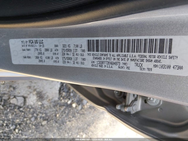 Продажа на аукционе авто 2019 Ram 1500 Big Horn/lone Star  4x4 5'7 Box, vin: 1C6SRFFT2KN604973, номер лота: 43997793