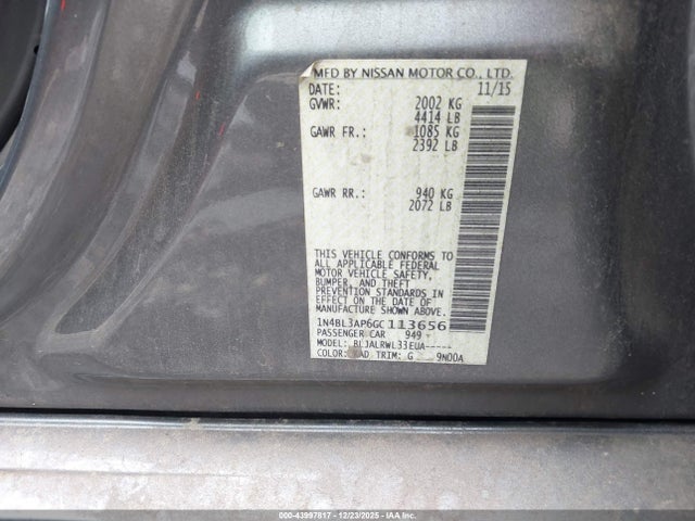 1N4BL3AP6GC113656 Nissan Altima 3.5 Sl/3.5 Sr