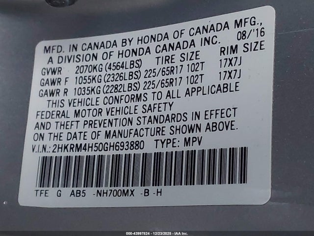 Honda CR-V EX 2016 2HKRM4H50GH693880 Image 9