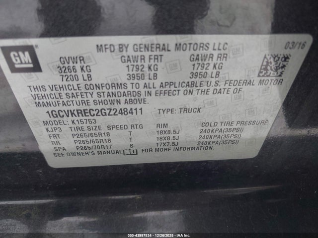 1GCVKREC2GZ248411 Chevrolet Silverado 1500 2lt
