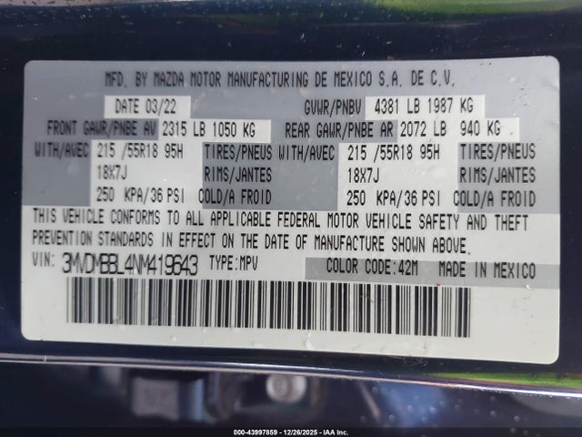 2022 MAZDA CX-30 3MVDMBBL4NM419643 Photo 8