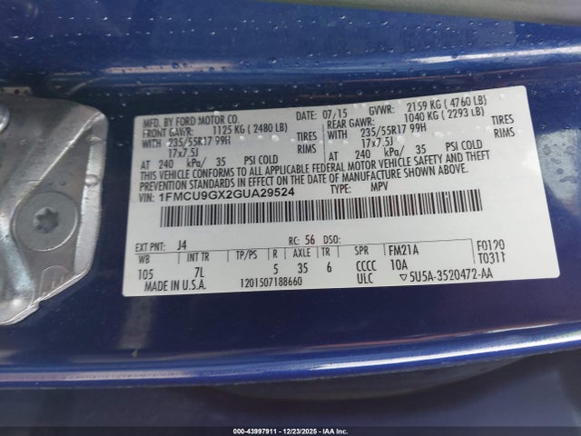 1FMCU9GX2GUA29524 Ford ESCAPE SE