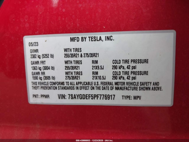 2023 TESLA MODEL Y 7SAYGDEF5PF776917 Photo 8