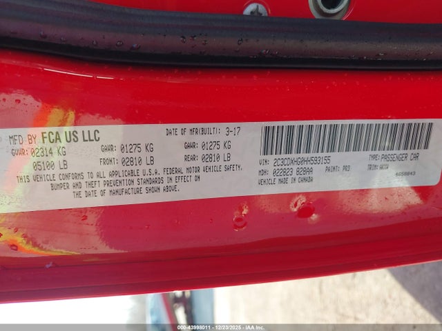 Продаж на аукціоні авто 2017 Dodge Charger Sxt Rwd, vin: 2C3CDXHG0HH593155, номер лоту: 43998011