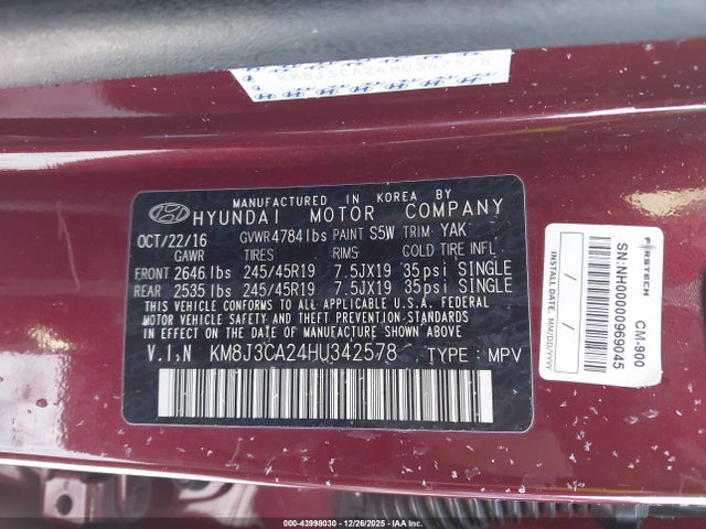 KM8J3CA24HU342578 Hyundai Tucson Sport