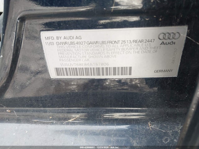 2004 AUDI A4 WAUVT68E84A157806 Photo 8