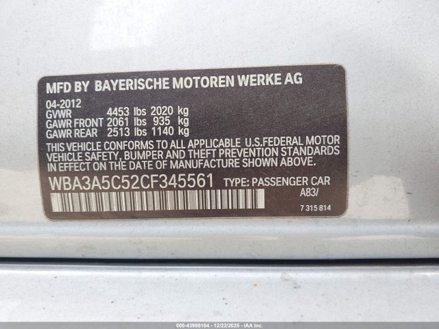 2012 BMW 328I WBA3A5C52CF345561 Photo 8