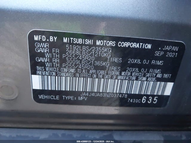 2022 MITSUBISHI OUTLANDER JA4J4UA83NZ037478 Photo 8