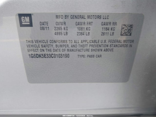 2012 CADILLAC CTS 1G6DK5E33C0103190 Photo 8