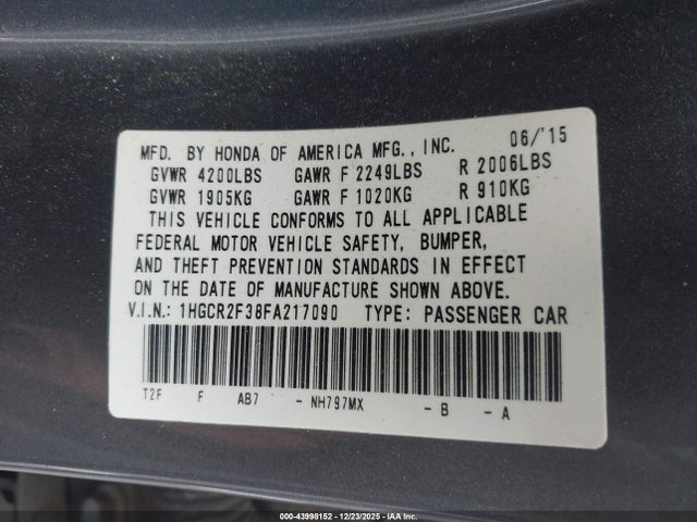 Honda ACCORD LX 2015 1HGCR2F38FA217090 Image 9