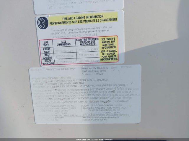 4YDF33521H9320087 Crossroads Cruiser 3351bh 5th Whell Travel Trailer