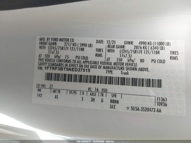 1FTRF3BT5NED37515 Ford F-350 Xl