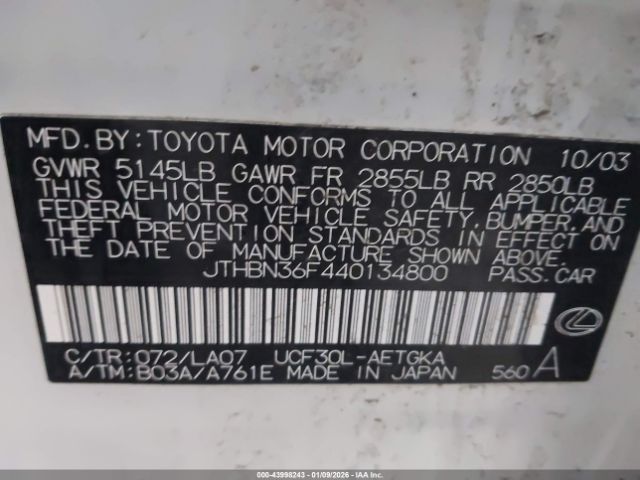 2004 LEXUS LS 430 JTHBN36F440134800 Photo 8