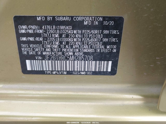 Продаж на аукціоні авто 2021 Subaru Crosstrek Sport, vin: JF2GTHRC5MH285708, номер лоту: 43998256