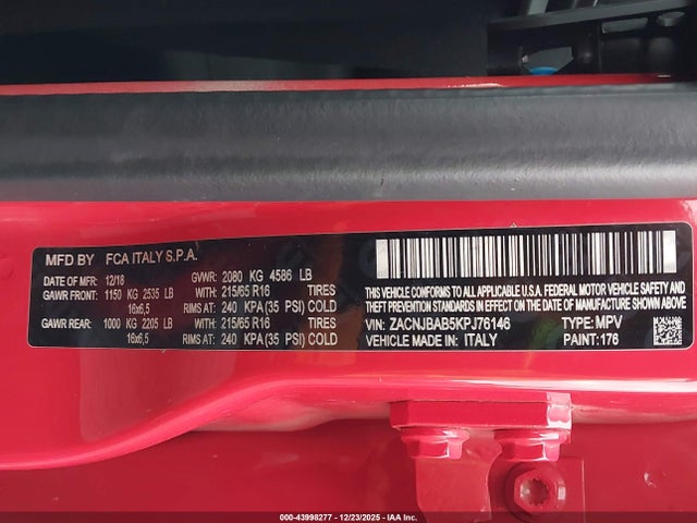 ZACNJBAB5KPJ76146 Jeep Renegade Sport 4x4