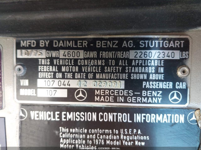 43998278 :رقم المزاد ، 10704412029091 vin ، 1976 Mercedes-benz 450 Sl مزاد بيع