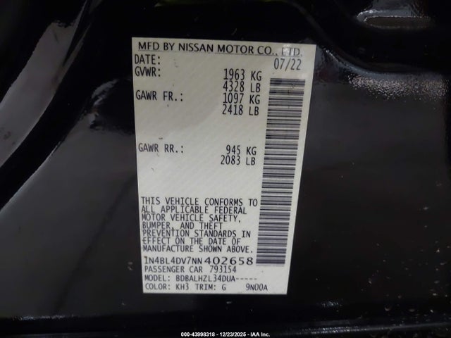 2022 NISSAN ALTIMA 1N4BL4DV7NN402658 Photo 8