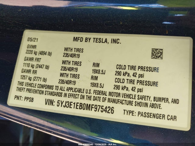 2021 TESLA MODEL 3 5YJ3E1EB0MF975426 Photo 8