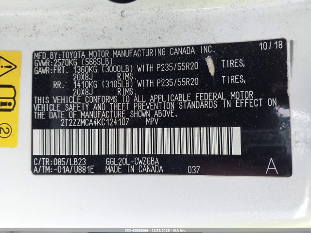 Lexus RX 350 2019 2T2ZZMCA4KC124107 Image 9