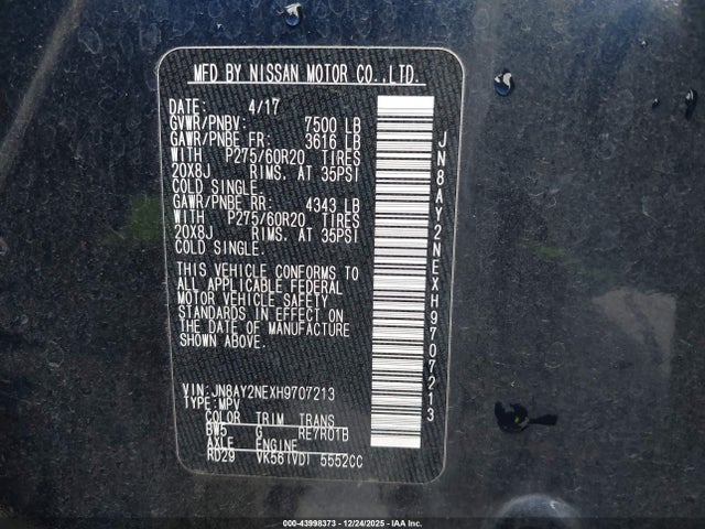 JN8AY2NEXH9707213 Nissan Armada Platinum