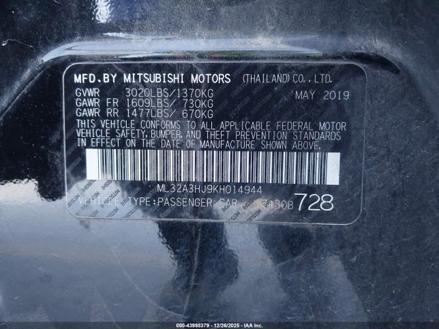 2019 MITSUBISHI MIRAGE ML32A3HJ9KH014944 Photo 8
