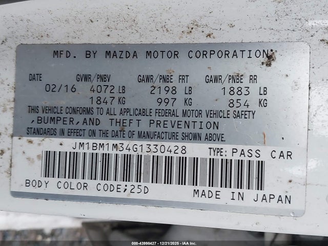 JM1BM1M34G1330428 Mazda Mazda3 S Touring