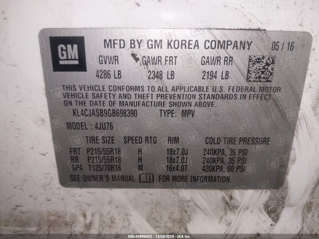 KL4CJASB9GB698390 Buick Encore