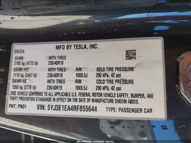 2024 TESLA MODEL 3 5YJ3E1EA4RF855644 Photo 8