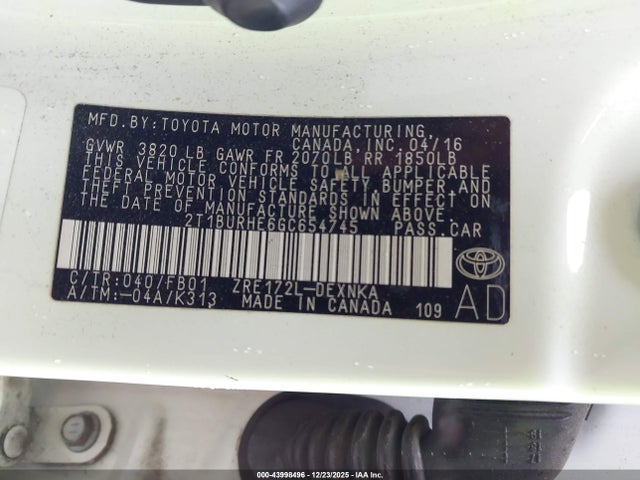 2T1BURHE6GC654745 Toyota COROLLA LE