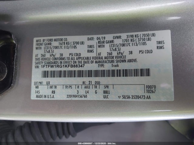 1FTFW1RG1KFB88347 Ford F150
