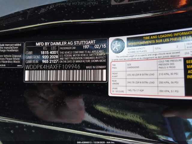 2015 MERCEDES-BENZ SLK 250 WDDPK4HAXFF109946 Photo 8