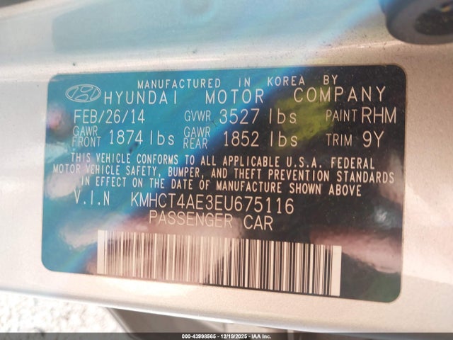 Продажа на аукционе авто 2014 Hyundai Accent Gls, vin: KMHCT4AE3EU675116, номер лота: 43998565