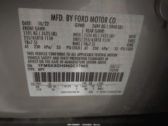 2022 FORD EXPLORER 1FMSK8DH9NGC17865 Photo 8
