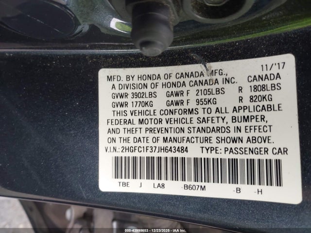 2HGFC1F37JH643484 Honda Civic Ex-t