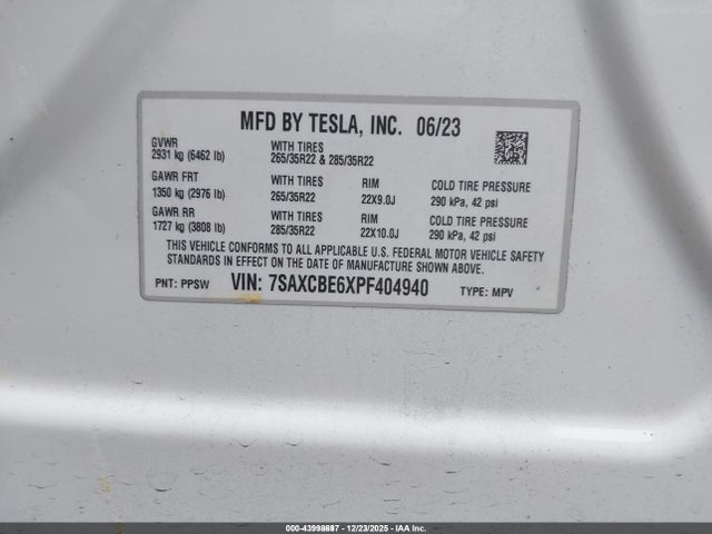 2023 TESLA MODEL X 7SAXCBE6XPF404940 Photo 8