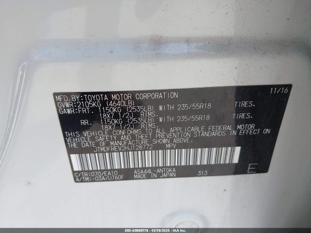 JTMDFREV2HJ128772 Toyota Rav4 Limited