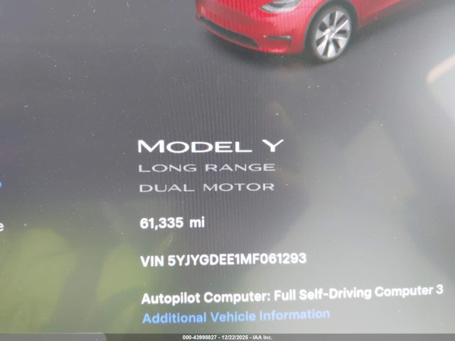 5YJYGDEE1MF061293 Tesla Model Y Long Range Dual Motor All-wheel Drive