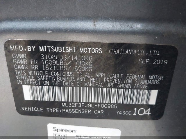 ML32F3FJ9LHF00985 Mitsubishi Mirage G4 Es