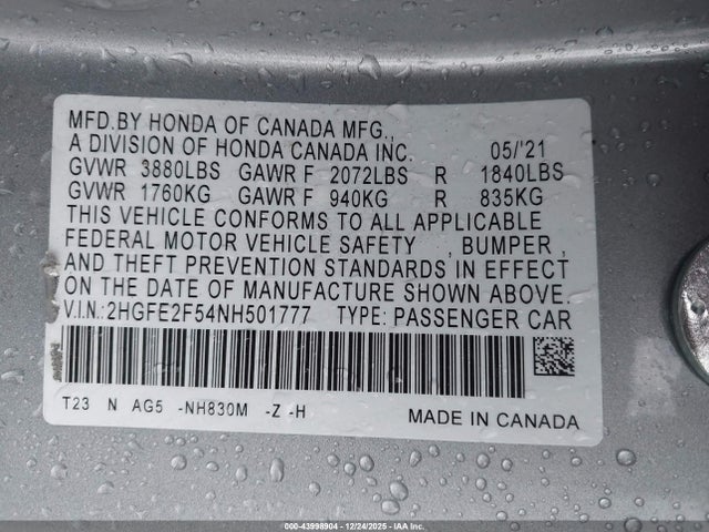Honda Civic Sport 2022 2HGFE2F54NH501777 Image 9