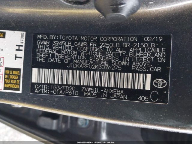 2019 TOYOTA PRIUS JTDKARFU2K3076275 Photo 8