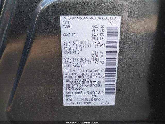 Продаж на аукціоні авто 2013 Infiniti Jx35, vin: 5N1AL0MM8DC349285, номер лоту: 43998976