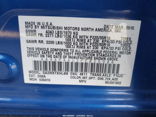 2015 MITSUBISHI OUTLANDER SPORT 4A4AP4AU3FE026900 Photo 8