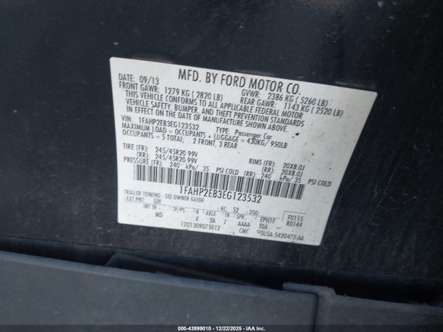 Ford TAURUS SEL 2014 1FAHP2E83EG123532 Image 9