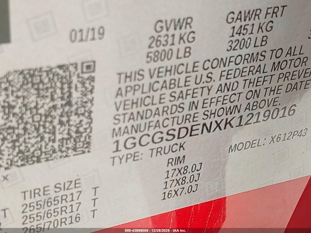 1GCGSDENXK1219016 Chevrolet Colorado Z71